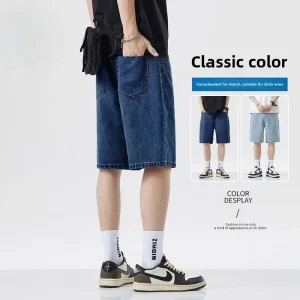 Summer Men's New Casual Jeans Shorts Loose Korean Mid High Waist Fashion Knee Lenght Denim Short Pants Male Brand Daily shorts