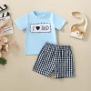 Summer Neutral Infant Neutral Father/Mother's Day Short Sleeve T-Shirt + Checkered Shorts Set