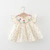Summer New 0-3 Year Old Girl Short sleeved Dress with Flower Embroidered Colorful Dot Doll Neck Princess Dress