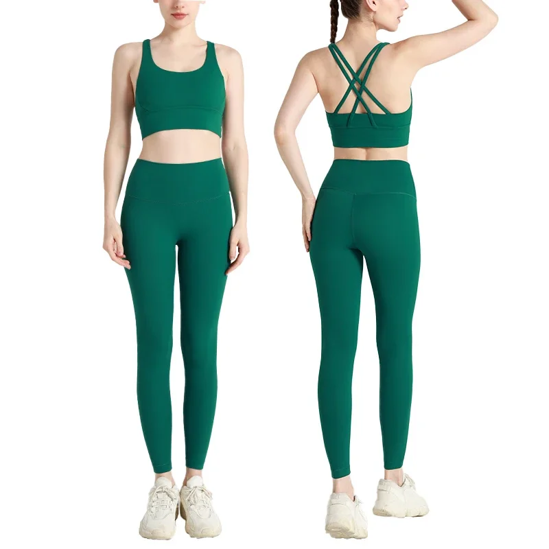 Summer New 2 Piece Yoga Clothes Women's Tracksuit Athletic Cross Back Nylon Yoga Top Women Sports Bra Leggings Pilates Fitness - Image 6