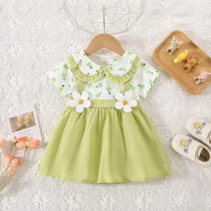 Summer New Baby Girl Dress Baby Girl Cute Doll Collar Flower Printed Cotton Dress Kids Birthday Gift