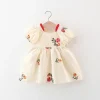 Summer New Girl's Dress Cute Bubble Sleeves Embroidered Cotton Skirt Comfortable Children's Clothing Suitable for 0-3 Years Old