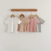 Summer Newborn Infant Baby Boy Girls Fallow Solid Color T-Shirt Round Neck Muslin Candy Color Kids Fashion Baby Clothing