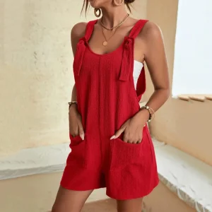 Summer Plus Size Women's Jumpsuit Overalls Sleeveless Loose Sleeveless Wide Leg Overall Solid Casual Daily Romper with Pockets