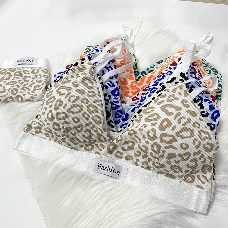 Summer Set New Women's Leopard Print Traceless and Steel Rim Bra Adjustable Shoulder Strap Back Women's Underwear Set