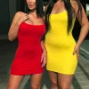Summer Street Bodycon Dress Sexy Short Dress Nightclub Dress for Women Tight-Fitting Wrap Hip Over-The-Knee Sleeveless Dresses