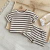 Summer Striped Clothes For Newborn Baby Causal Short Sleeve T-Shirts Shorts 2Pcs Summer Unisex Baby Clothing 0-3Y