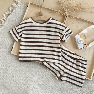 Summer Striped Clothes For Newborn Baby Causal Short Sleeve T-Shirts Shorts 2Pcs Summer Unisex Baby Clothing 0-3Y