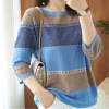 Summer Women knitted Short sleeve 2026 Thin Sweater Female Hollow Out Turtleneck Pullover Ladies knit Cotton Loose Jumpers