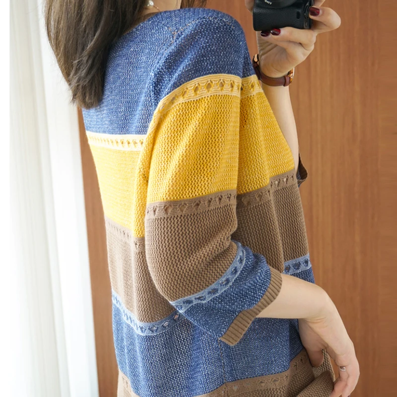Summer Women knitted Short sleeve 2026 Thin Sweater Female Hollow Out Turtleneck Pullover Ladies knit Cotton Loose Jumpers - Image 6
