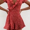 Summer Women’s Floal A-Line Dress Sweet Elegant Floral Ruffles V-neck Bandage Short Dress for Lady Chic Flowers Mini Dress