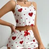 Summer Women's Sleepwear Pajamas Set 2 PCS Soft Casual Love Printing Tank Tops and Shorts Lingerie Set Pyjamas Loungewear