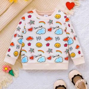 Super Cute! A Must-have Cartoon Printed Sweatshirt for Baby Girls in Autumn and Winter. It's full of lovely elements like smilin