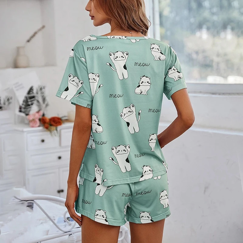 Super-Soft Women's Pajama Set Avocado Color Spaghetti Strap Cami Top And Bow Decor Shorts Summer Fit Casual Attire And Outings - Image 2