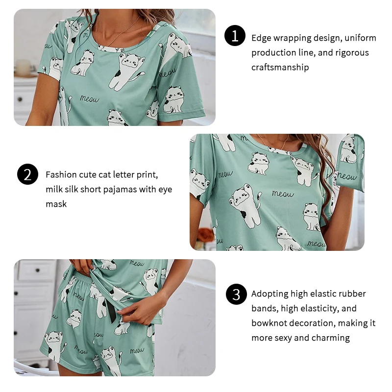 Super-Soft Women's Pajama Set Avocado Color Spaghetti Strap Cami Top And Bow Decor Shorts Summer Fit Casual Attire And Outings - Image 5
