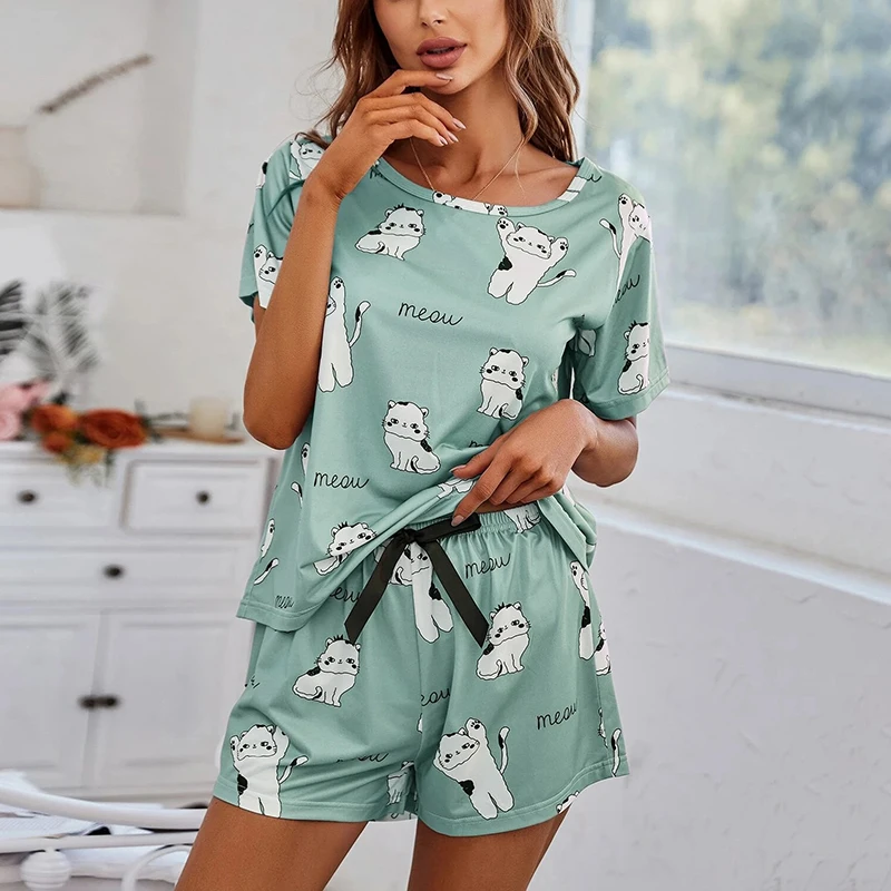 Super-Soft Women's Pajama Set Avocado Color Spaghetti Strap Cami Top And Bow Decor Shorts Summer Fit Casual Attire And Outings - Image 4
