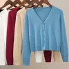 Sweater Knitted Cardigan Button Jacket 2026 Spring Autumn V-neck Long Sleeve Casual Short Tops For Women Sweater Grey White