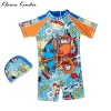 Swimwear Child UPF50 Baby Boy Swimsuit One Piece with Hat Cartoon Bathing Suit Kids Children Swimming Suit 1 2 3 4 5 6 7 Years