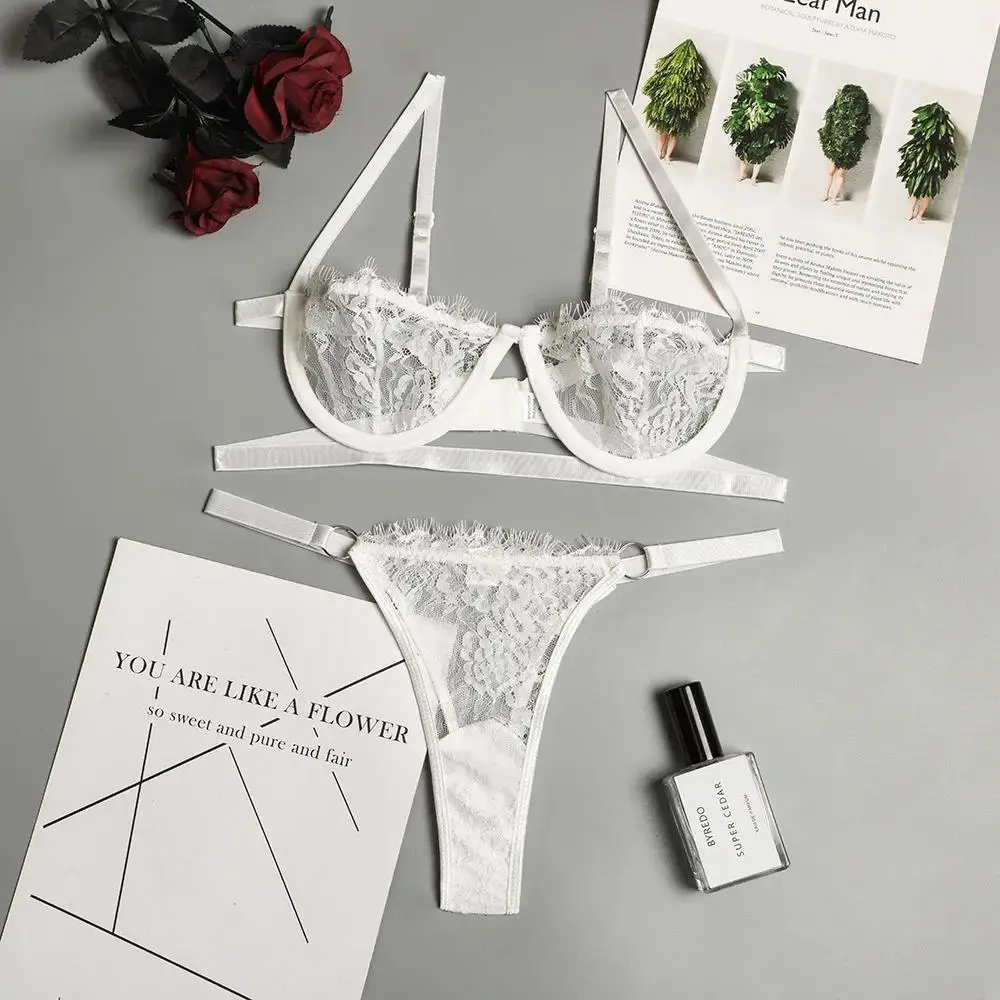 Thin Sexy Lingerie Bra Set Erotic Push Up Breves Sets Woman Lace Transparent Underwear Embroidery Thong Kit Delicate Underwear - Image 6