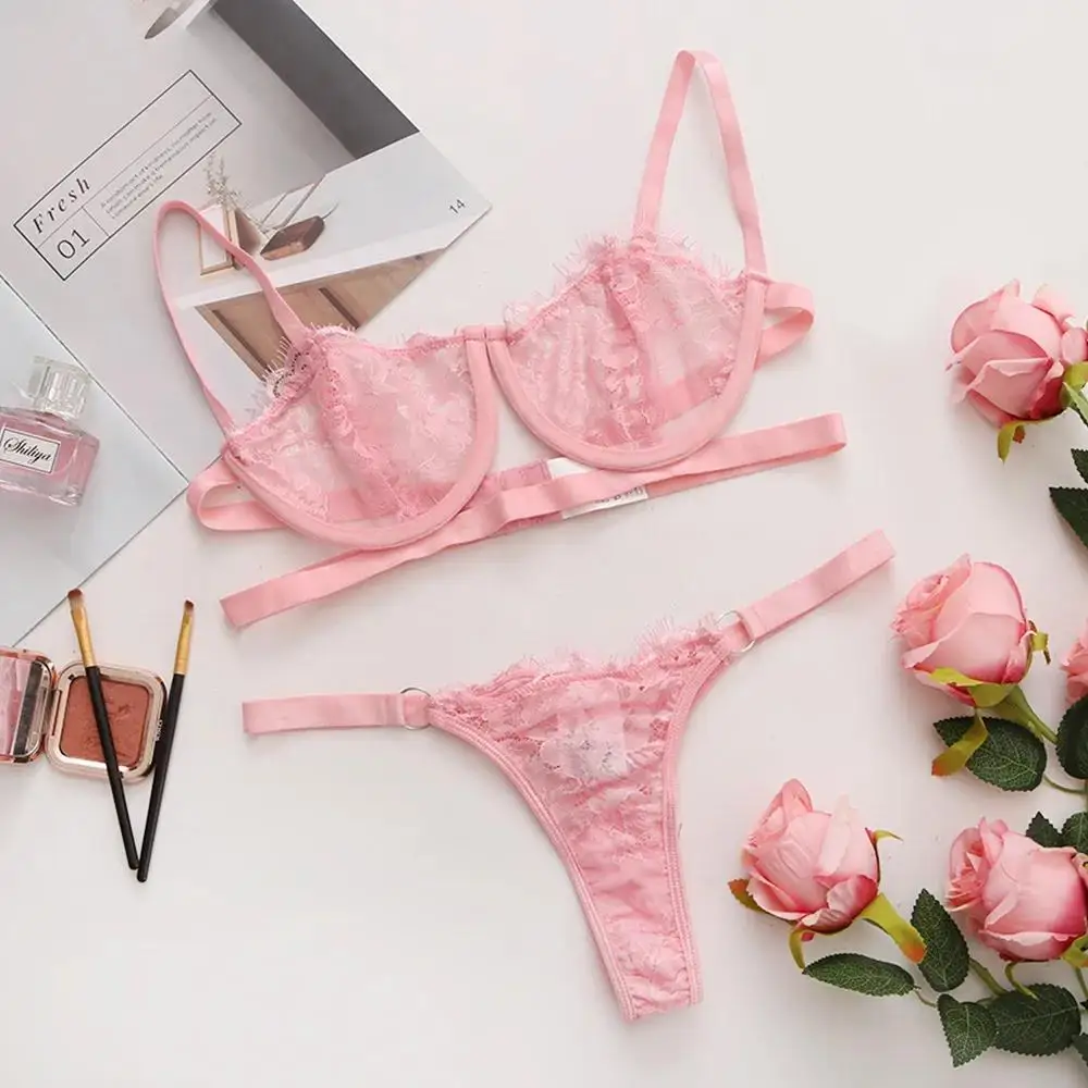 Thin Sexy Lingerie Bra Set Erotic Push Up Breves Sets Woman Lace Transparent Underwear Embroidery Thong Kit Delicate Underwear - Image 5