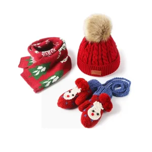 Three-Piece Children's Warm Outfit Christmas Gift Set - Cold-Proof Baby Hat Scarf Gloves Combo for Boys And Girls New Year Gift