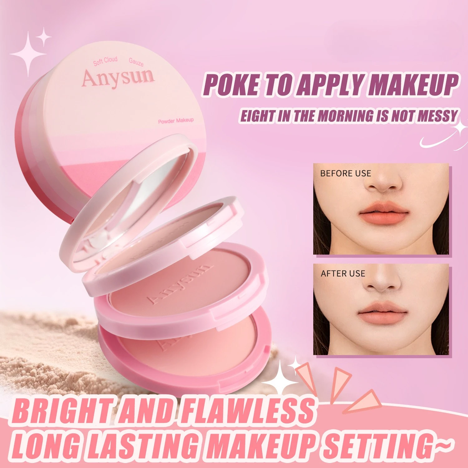 Three-in-One Concealer, Brightening and Setting Powder Compact, Waterproof and Non-Fading, Long-lasting Setting Powder - Image 2