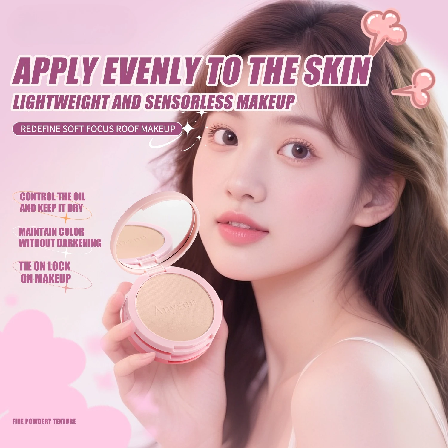 Three-in-One Concealer, Brightening and Setting Powder Compact, Waterproof and Non-Fading, Long-lasting Setting Powder