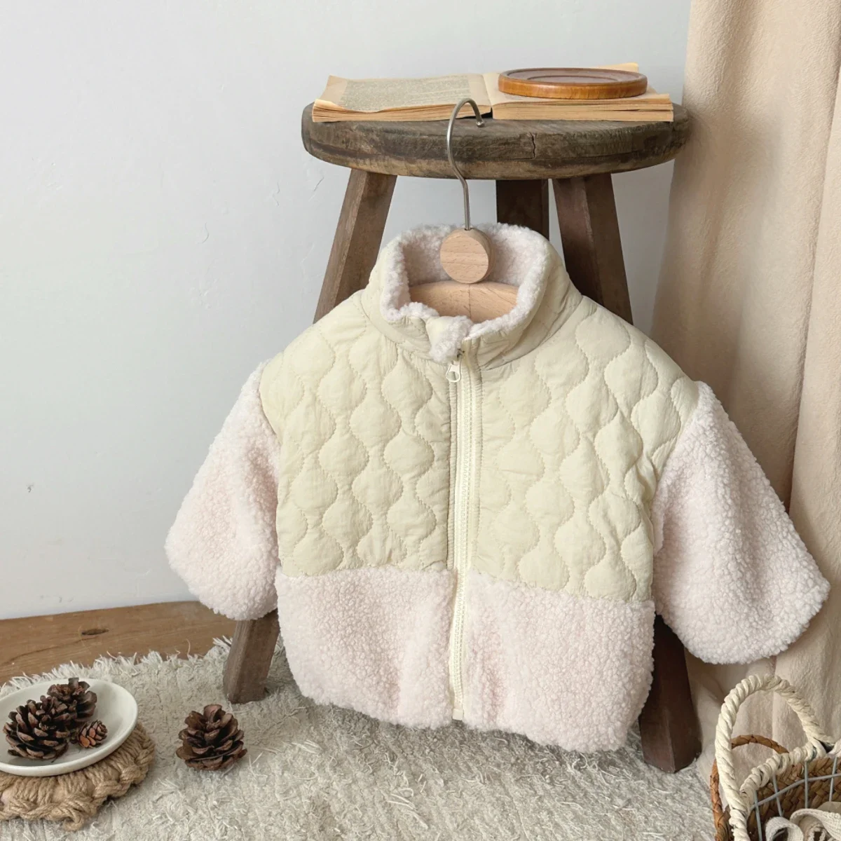 Toddler Baby Girls Winter Jackets Lamb Wool Color Blocked Cotton Clothing Warm Turtleneck Long Sleeve Soft Children Clothes - Image 3