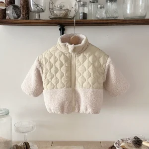 Toddler Baby Girls Winter Jackets Lamb Wool Color Blocked Cotton Clothing Warm Turtleneck Long Sleeve Soft Children Clothes