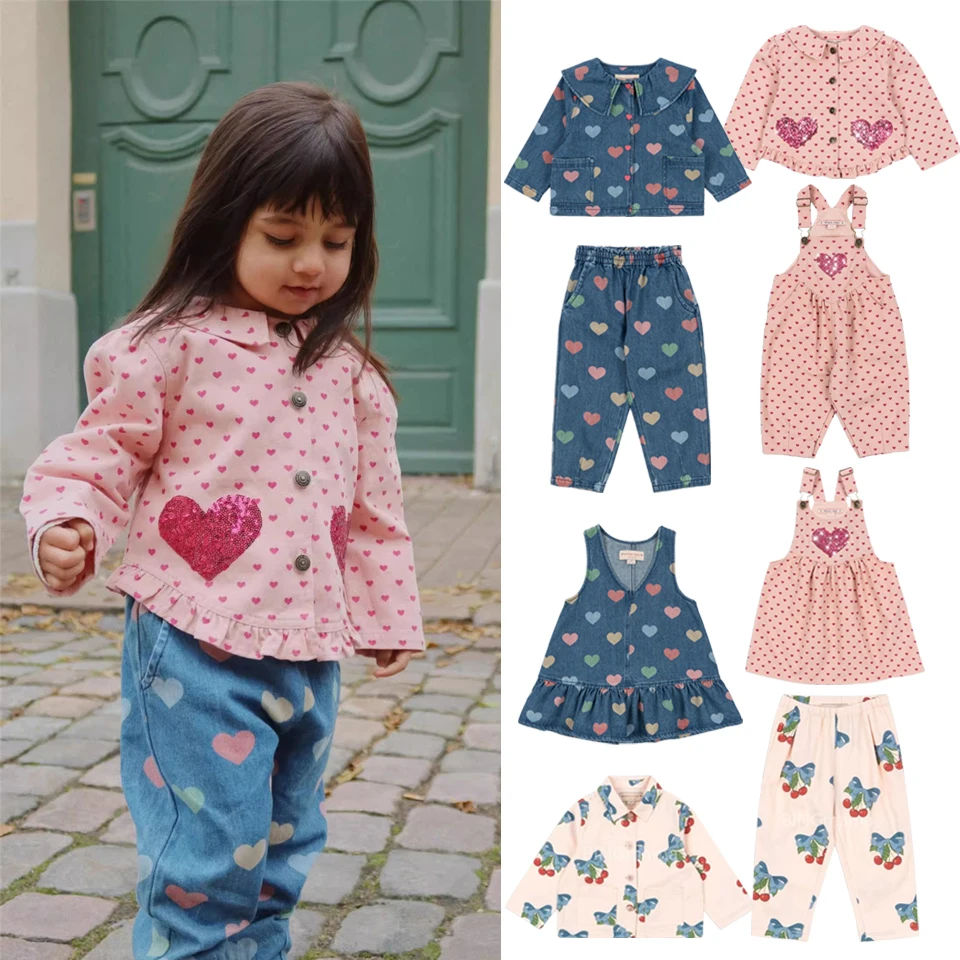 Toddler Girls Clothes Set 2025 KS Girl's Pants Kids Full Print Overalls Denim Dress Jeans Children Outwear