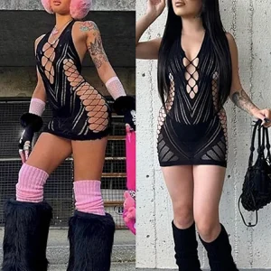 Transparent Lace Short Dress Backless Hollow Halter Nightgown Sexy Women's Pajamas Nightwear Nightdress Party Club Mini Dresses