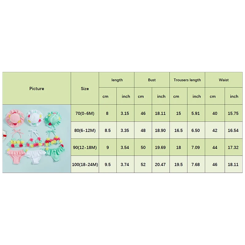 Tregren 0-24M Infant Baby Girls 3pcs Bikinis Set Flower Decor Swimsuits Ruffles Shorts with Sun Hat Swimwear Summer Bathing Suit - Image 6