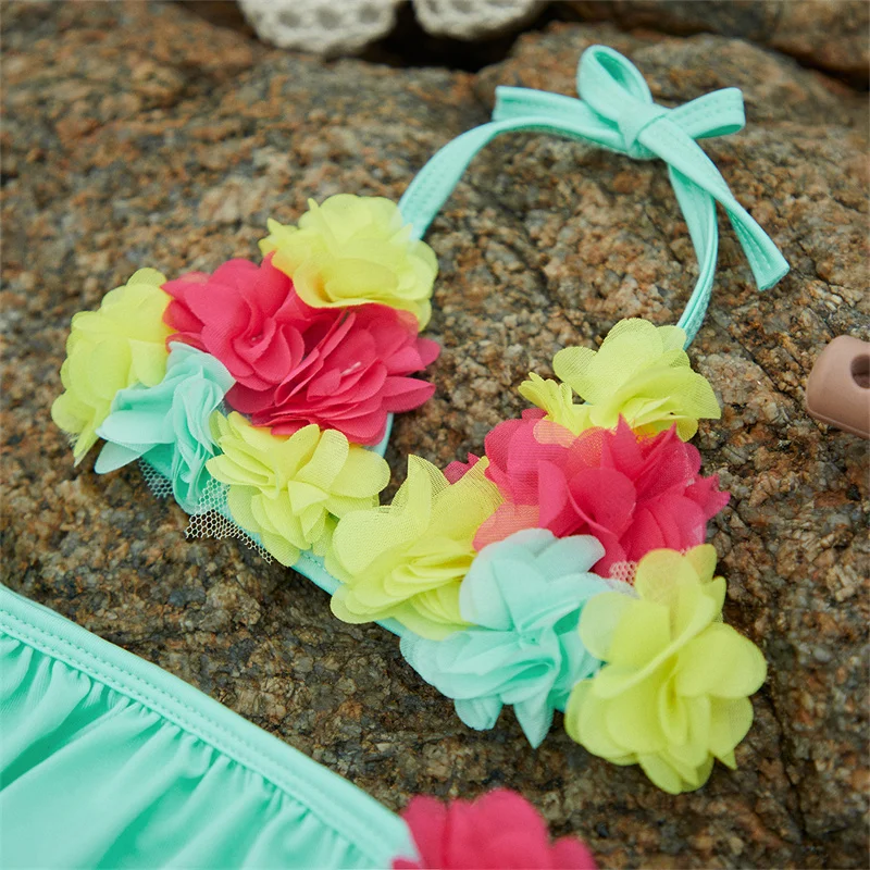 Tregren 0-24M Infant Baby Girls 3pcs Bikinis Set Flower Decor Swimsuits Ruffles Shorts with Sun Hat Swimwear Summer Bathing Suit - Image 5