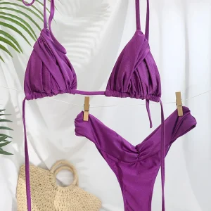 Triangle Bikinis Sexy Swimsuit Women Bandage Swimwear 2025 Bikini Set Solid Color Beachwear Two Piece Suit Female Swimsuits