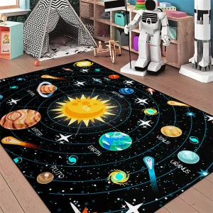 VIKAMA Solar System Planets Theme Rug Bedroom Educational Learning Mat Soft Non-Slip Indoor Area Children's Rug Home Decor