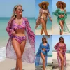 Vintage Print Women 3-Piece Bikinis Set Fashion Beachwear Vacation Swimwear S-XXL