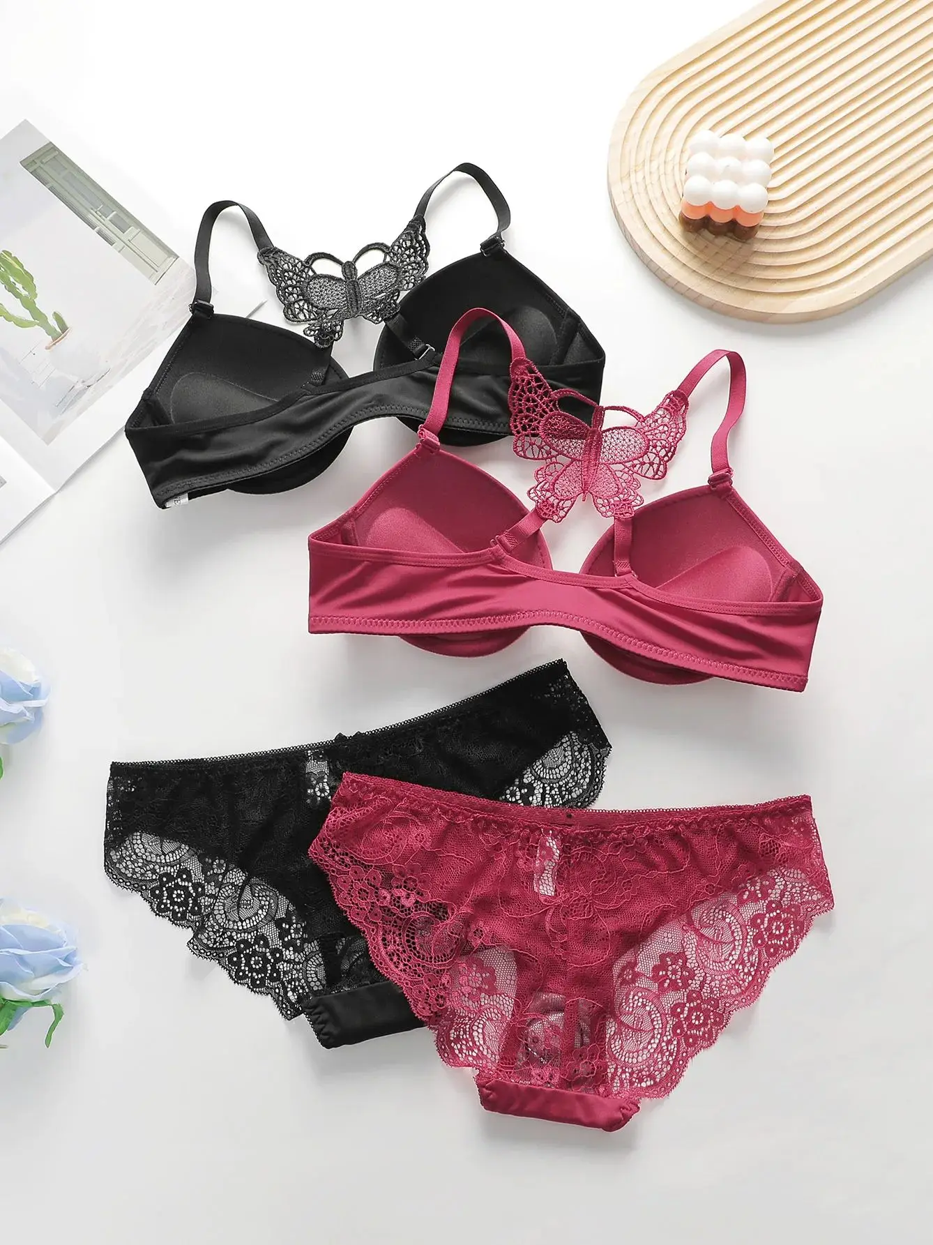 Viomisha Women's Sexy Lace Lingerie Set with Butterfly Back Design Front Closure Push Up Bra Underwear Panty Set S-XL - Image 2