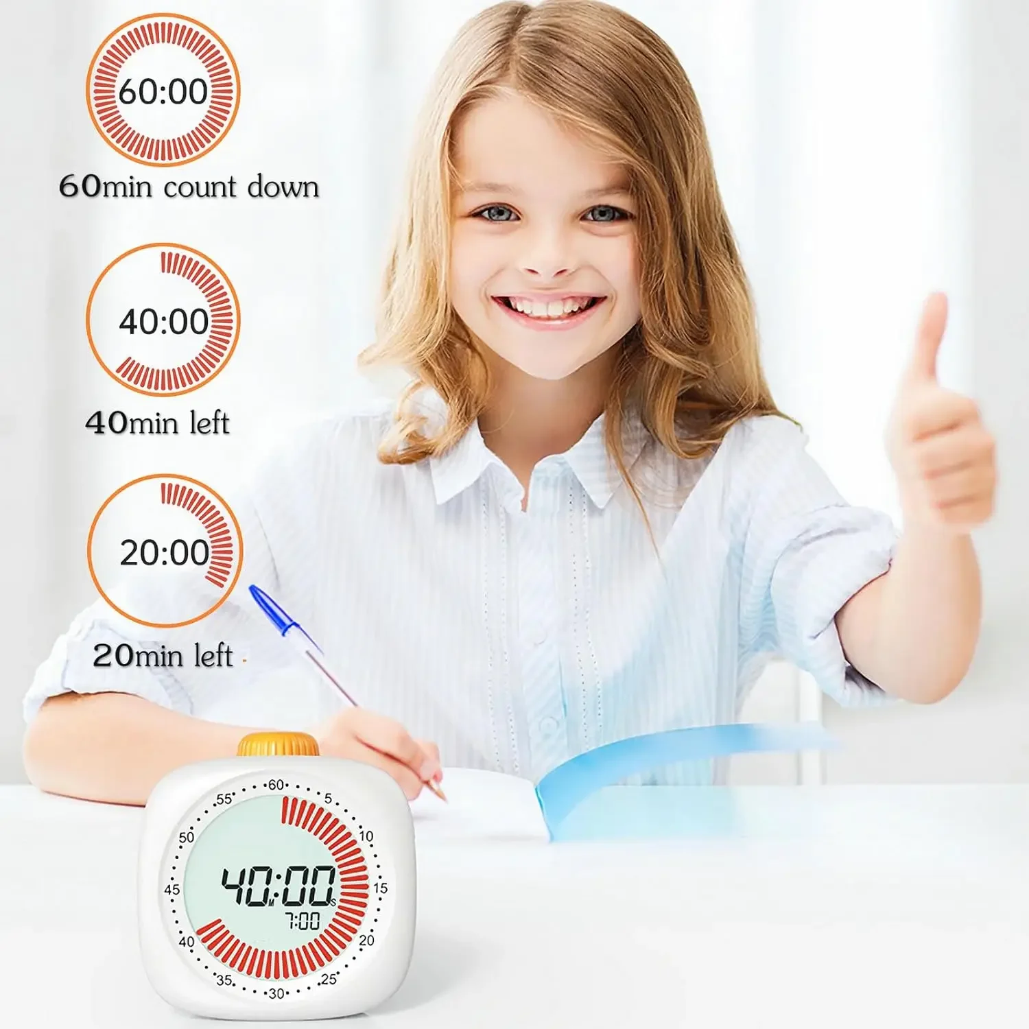 Visual Study Timer Kids Timer for Studying Kitchen Clock Pomodoro Digital Children's Visual Time Child Countdown Tools Bar - Image 2