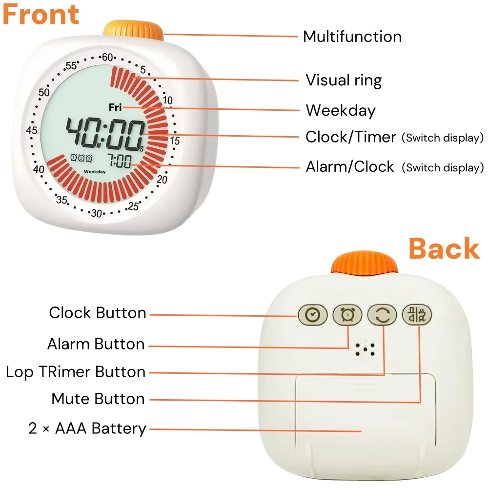 Visual Study Timer Kids Timer for Studying Kitchen Clock Pomodoro Digital Children's Visual Time Child Countdown Tools Bar - Image 5