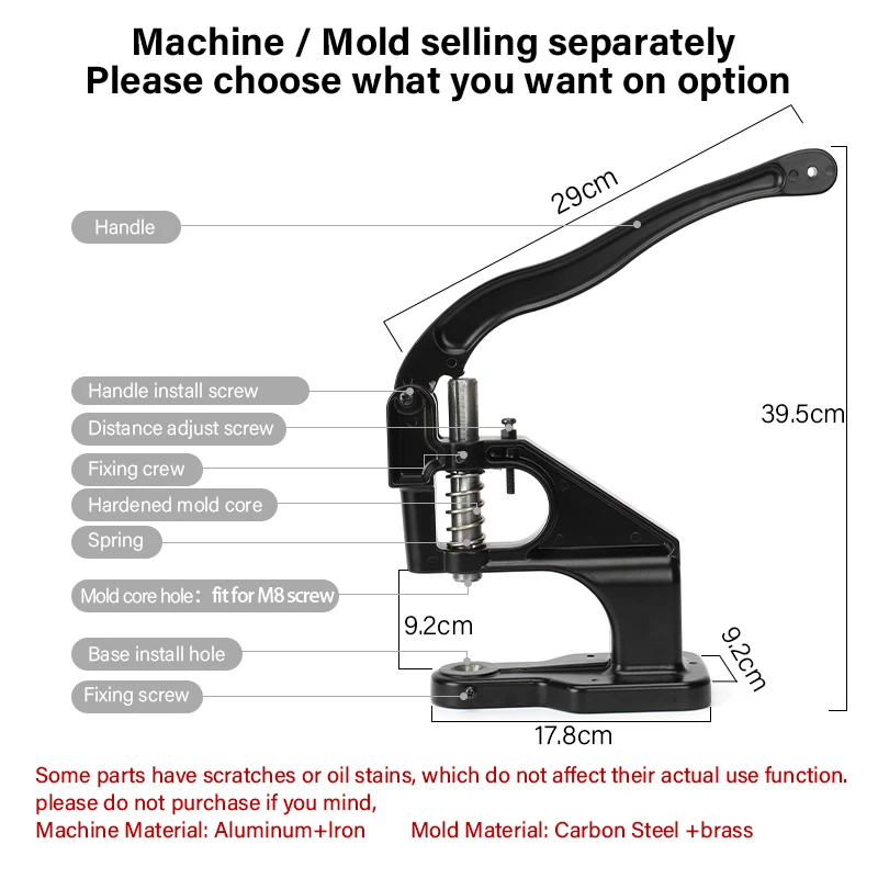 WUTA Manual Button Installation Tool Mute Punching Mushroom Rivets, Eyelet Hand Pressing (without /with Machine) DIY Craft Tools - Image 2