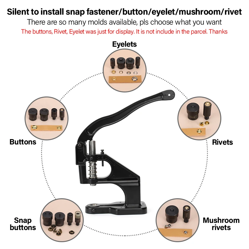 WUTA Manual Button Installation Tool Mute Punching Mushroom Rivets, Eyelet Hand Pressing (without /with Machine) DIY Craft Tools - Image 3