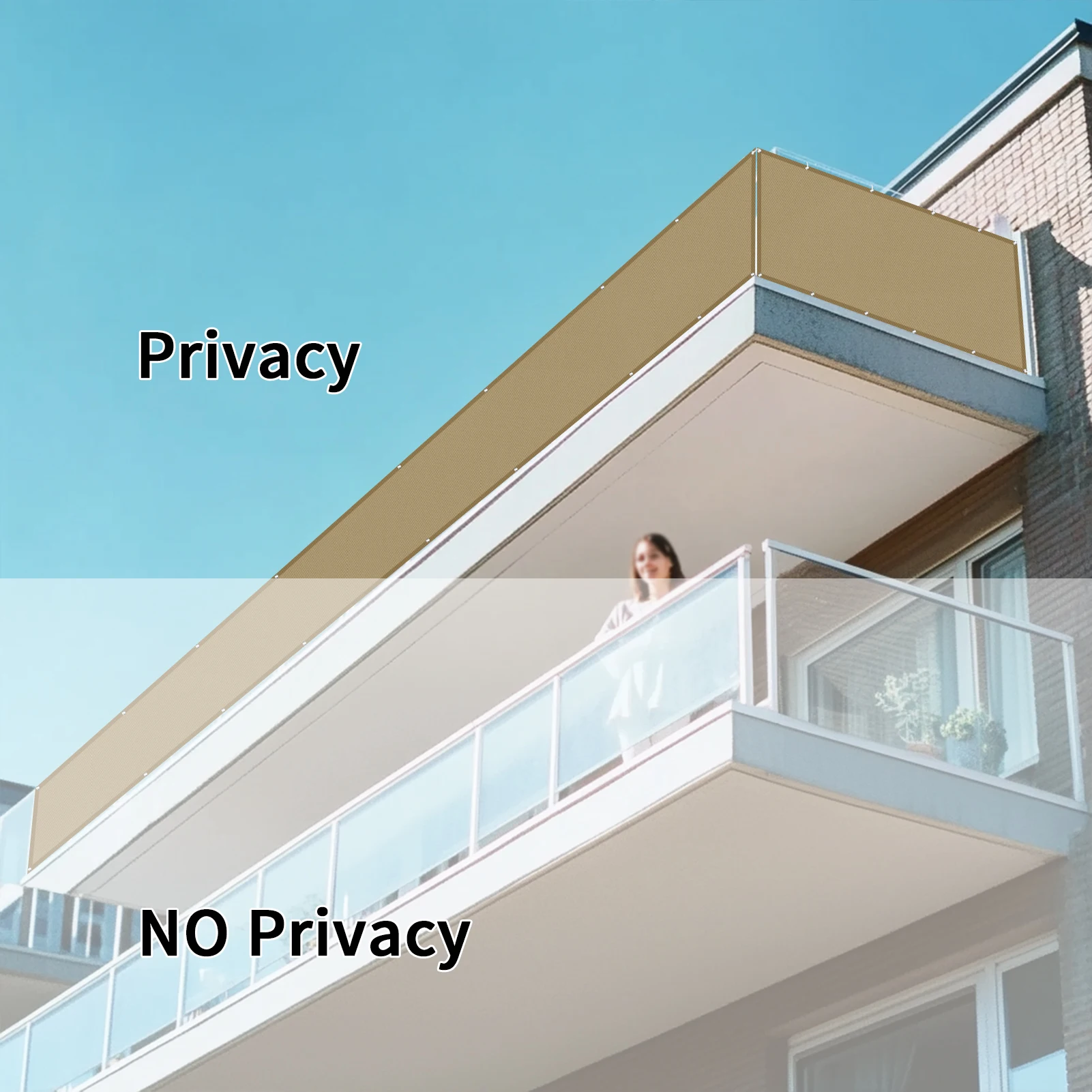 Waterproof Balcony Privacy Screen Cover Shade Cloth Shield Deck Sail UV Protection Balcony Screening with Eyelets and Cable Ties - Image 2