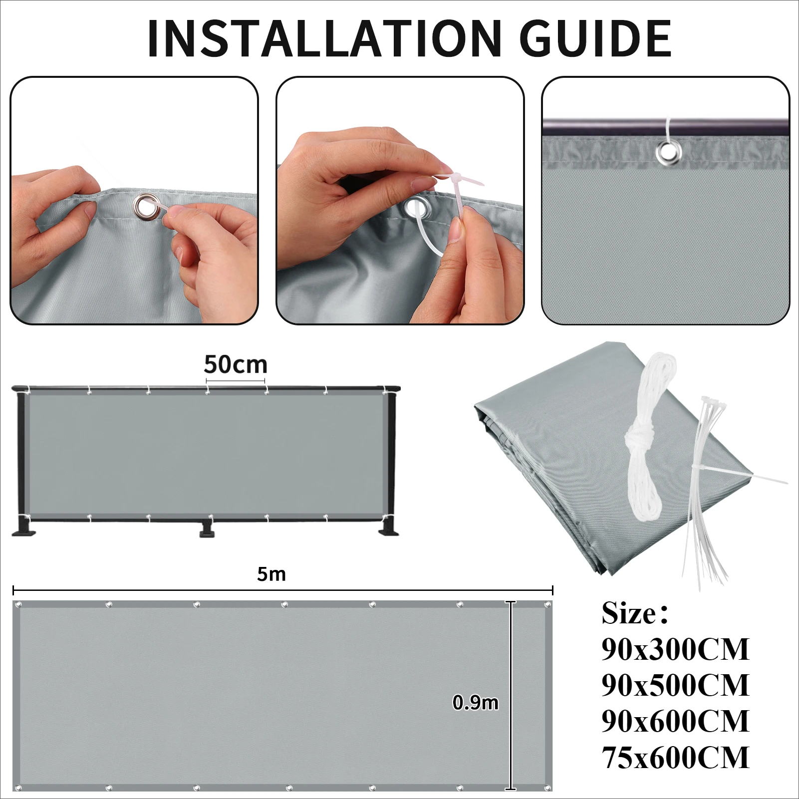 Waterproof Balcony Privacy Screen Cover Shade Cloth Shield Deck Sail UV Protection Balcony Screening with Eyelets and Cable Ties - Image 6