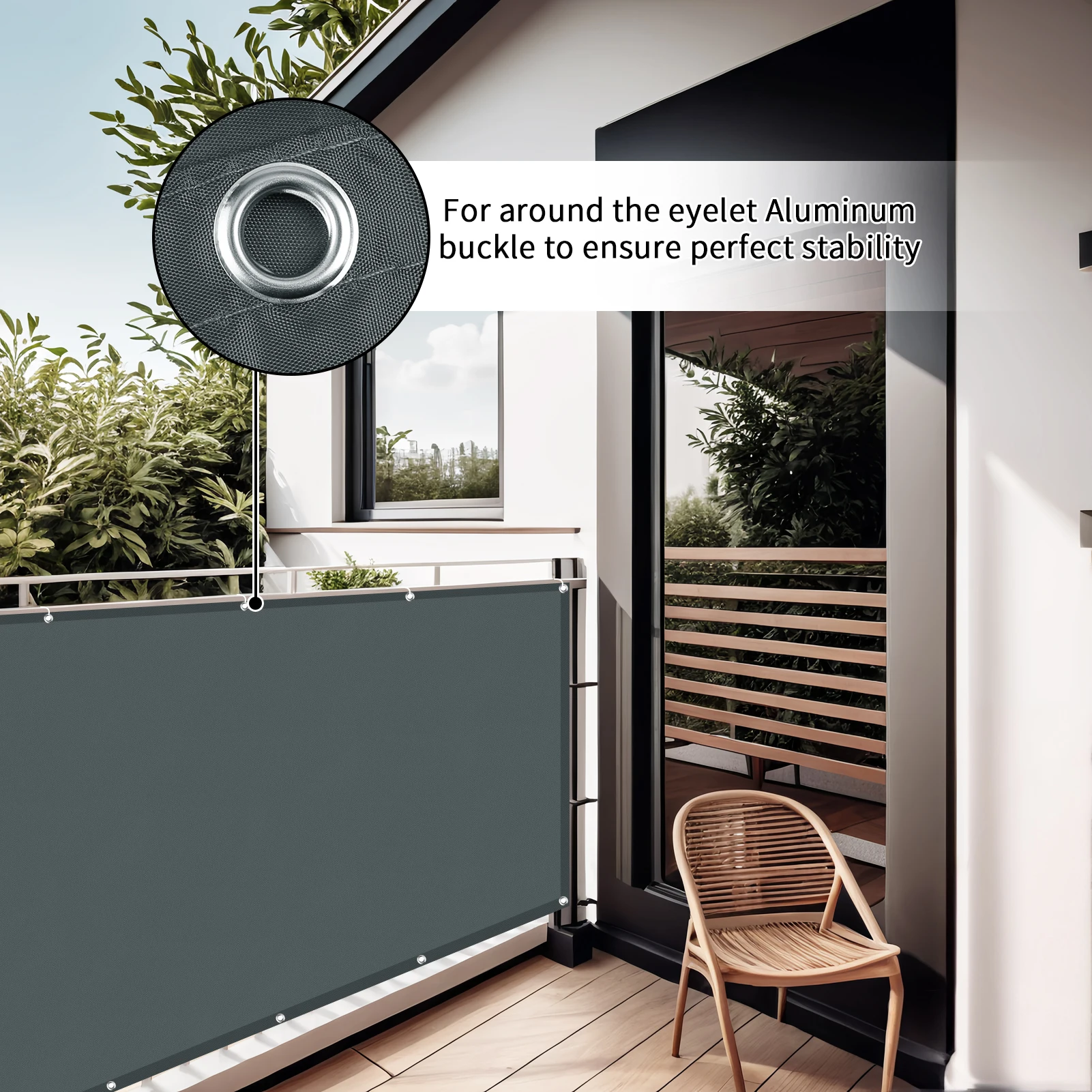Waterproof Balcony Privacy Screen Windproof Fence Screen for Balcony Patio Balcony Cover UV Protection with Cable Ties - Image 2