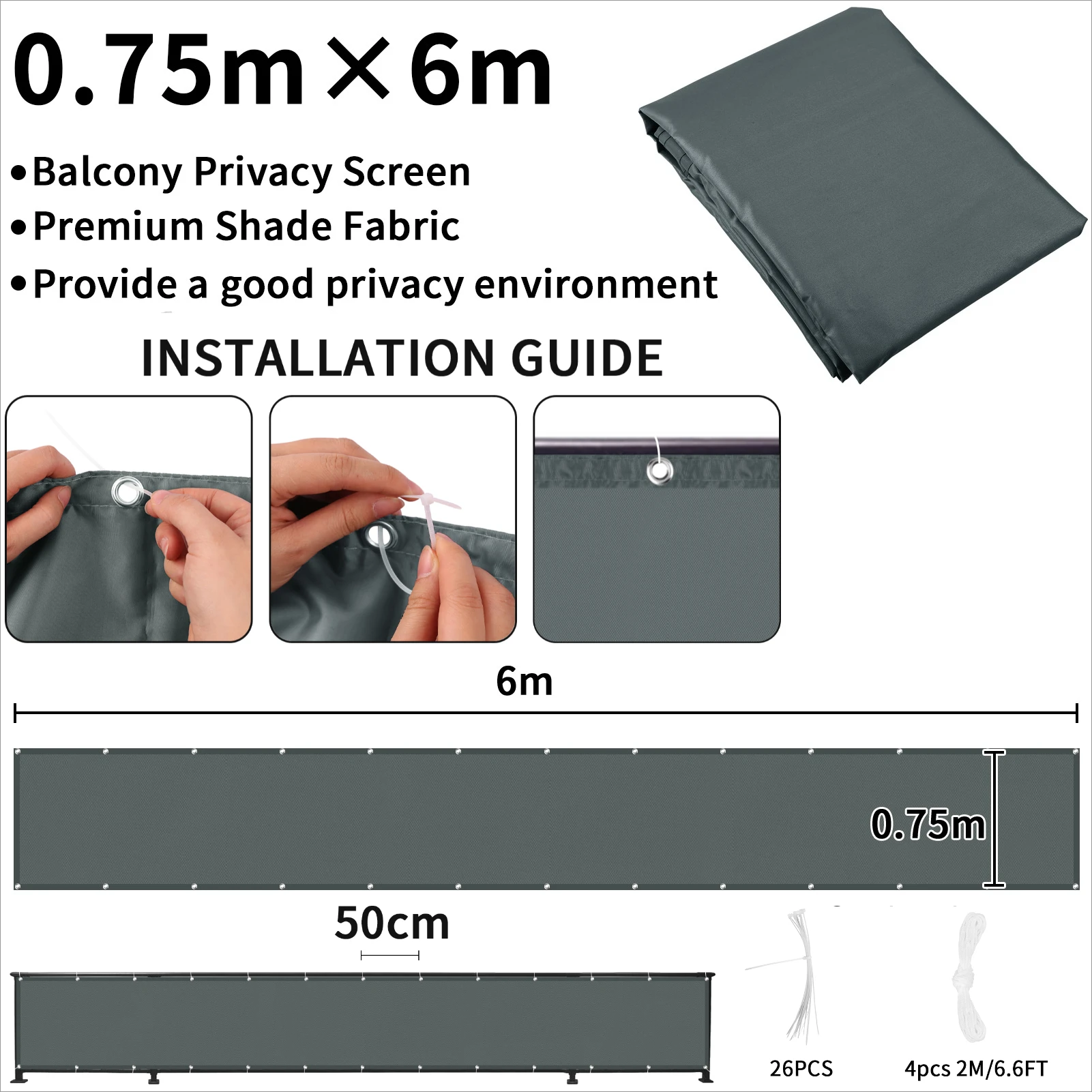Waterproof Balcony Privacy Screen Windproof Fence Screen for Balcony Patio Balcony Cover UV Protection with Cable Ties - Image 5