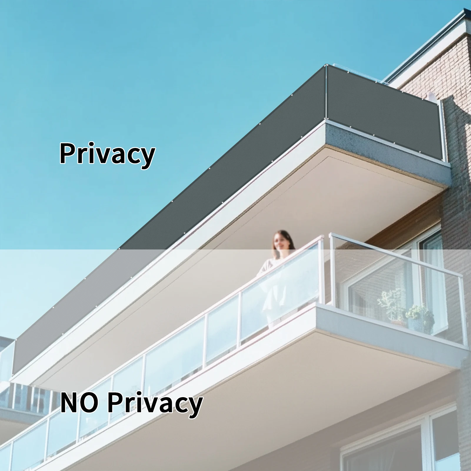 Waterproof Balcony Privacy Screen Windproof Fence Screen for Balcony Patio Balcony Cover UV Protection with Cable Ties - Image 3