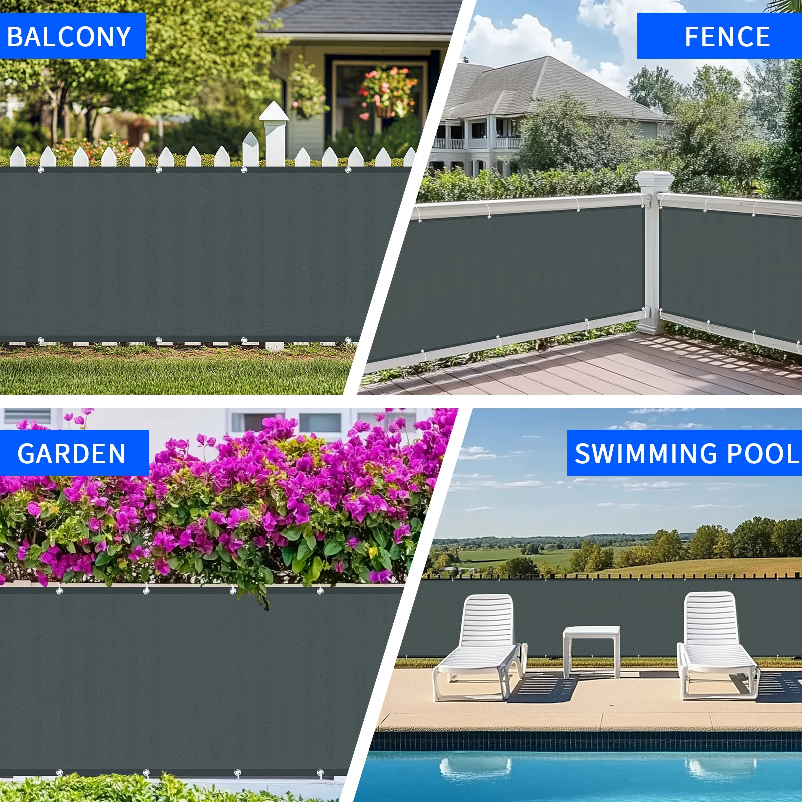 Waterproof Balcony Privacy Screen Windproof Fence Screen for Balcony Patio Balcony Cover UV Protection with Cable Ties - Image 6