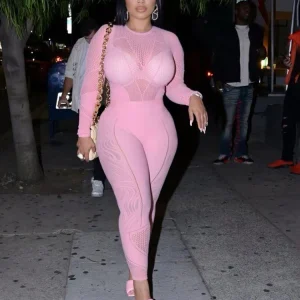 Weird Puss See Through Women Jumpsuits Long Sleeve Hollow Out Hot Girls Sexy Nightclub Dance Party Body-Shaping Coquette Outfits