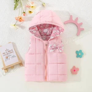 Winter Baby Girl Elephant Print Warm Vest Jacket Cute Girl Hooded Vest Top