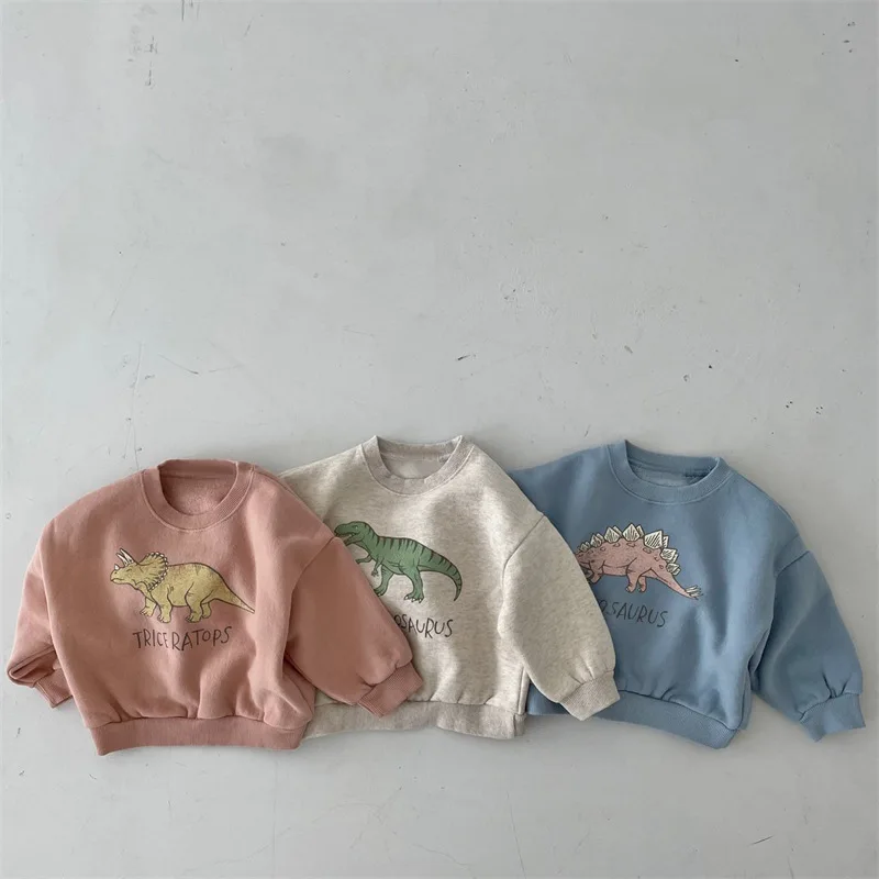 Winter Baby Girls Boys Fleece Velvet Warm Long Sleeve Tops Spring Kids Sweatershirt Dinosaur Print Hoodies - Image 2